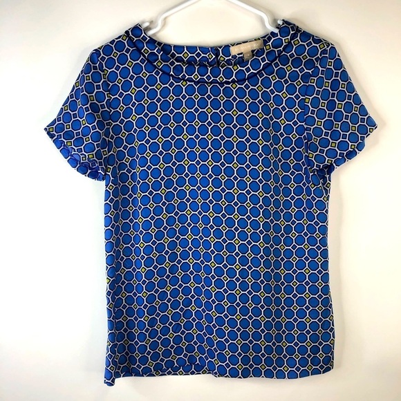 Banana republic Royal blue geometric patterned short sleeve blouse 4 - Picture 1 of 9